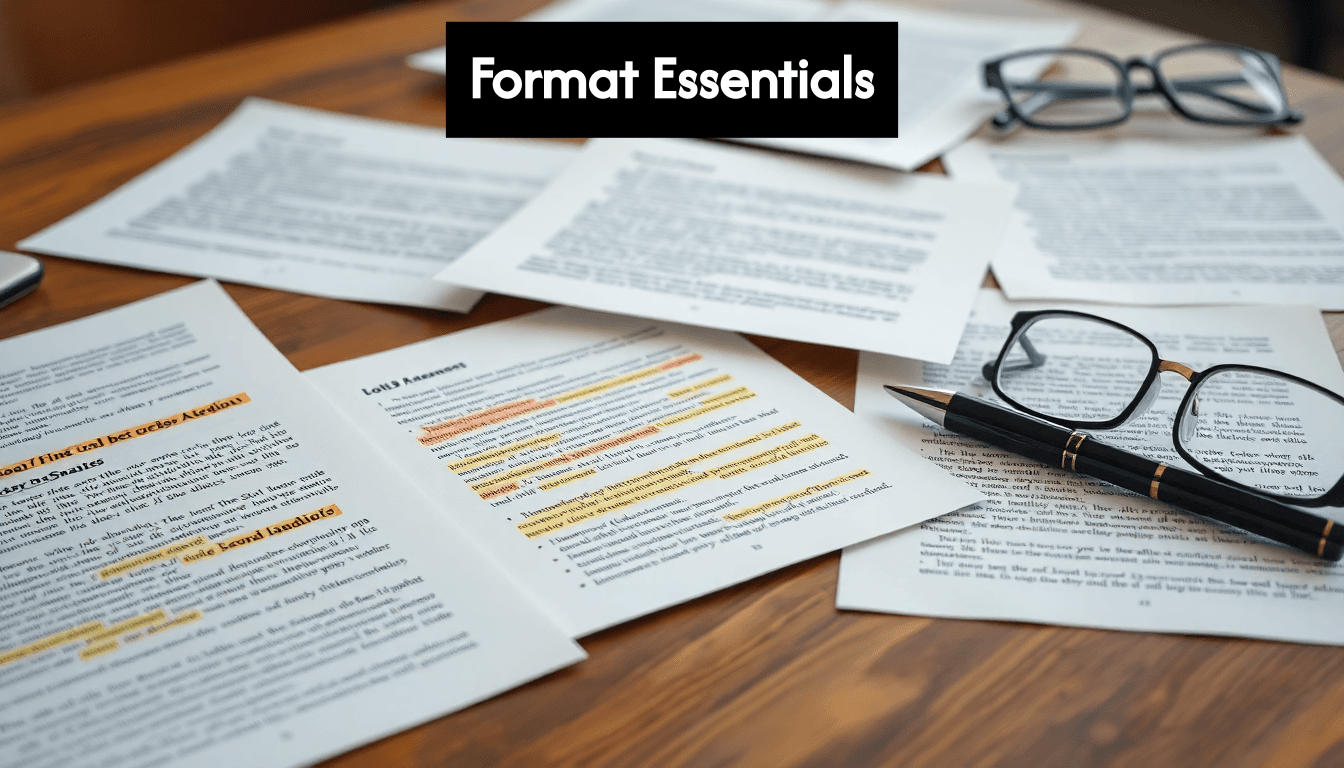 Highlighted essay pages with notes