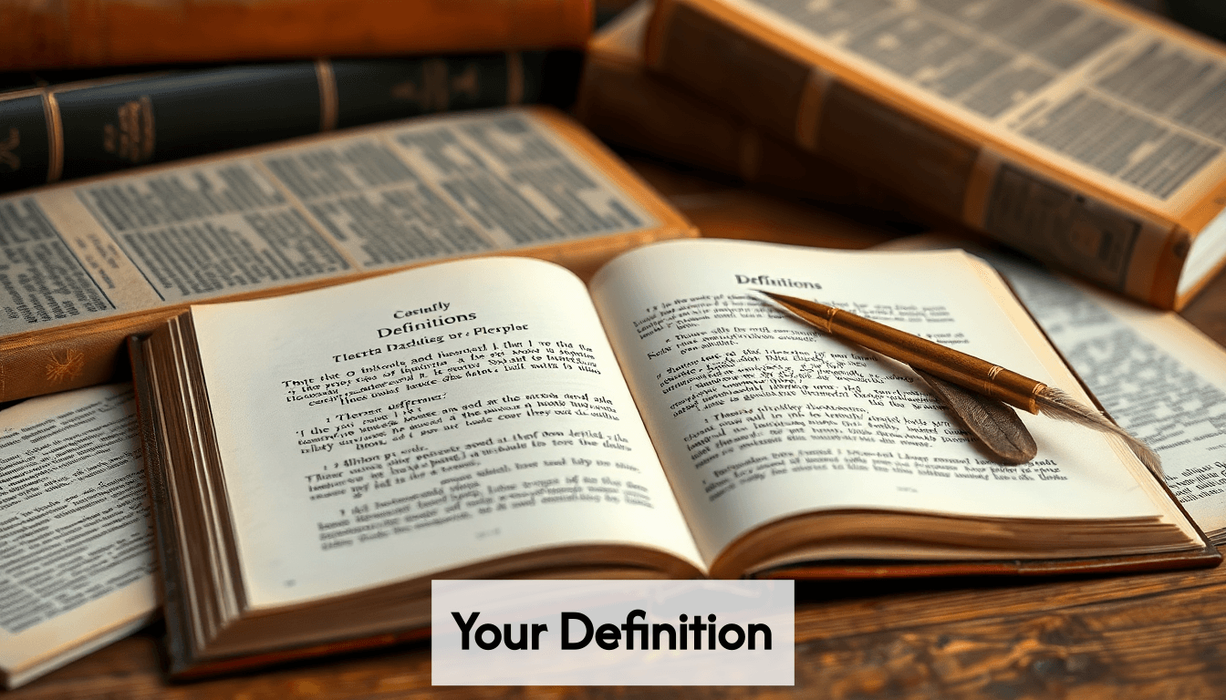 An open book with definitions.