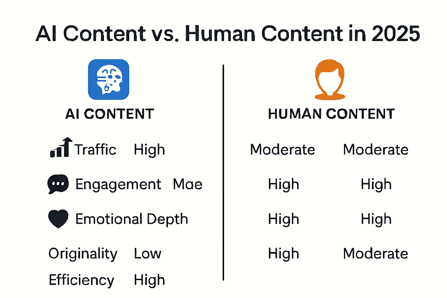 AI content vs human content performance infographic