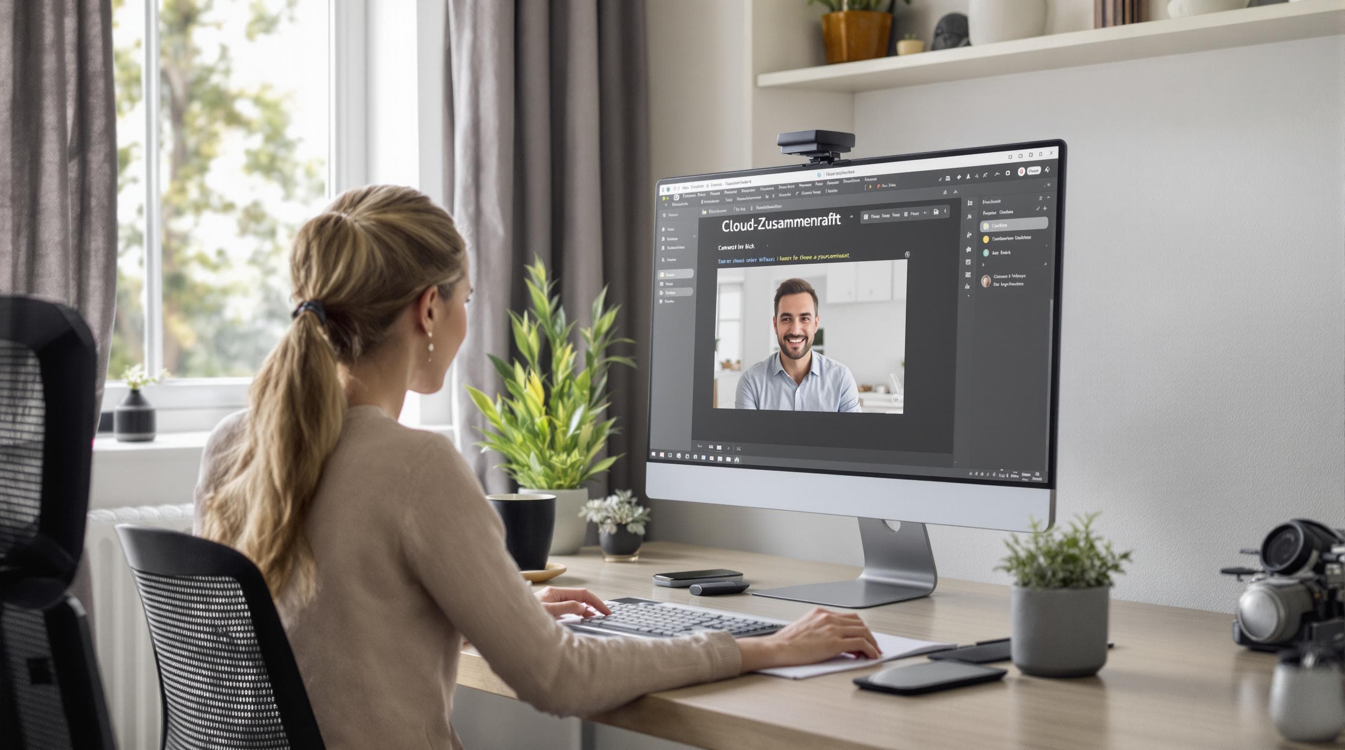 Virtuelle Zusammenarbeit an Cloud-Dokument am Laptop und Bildschirm