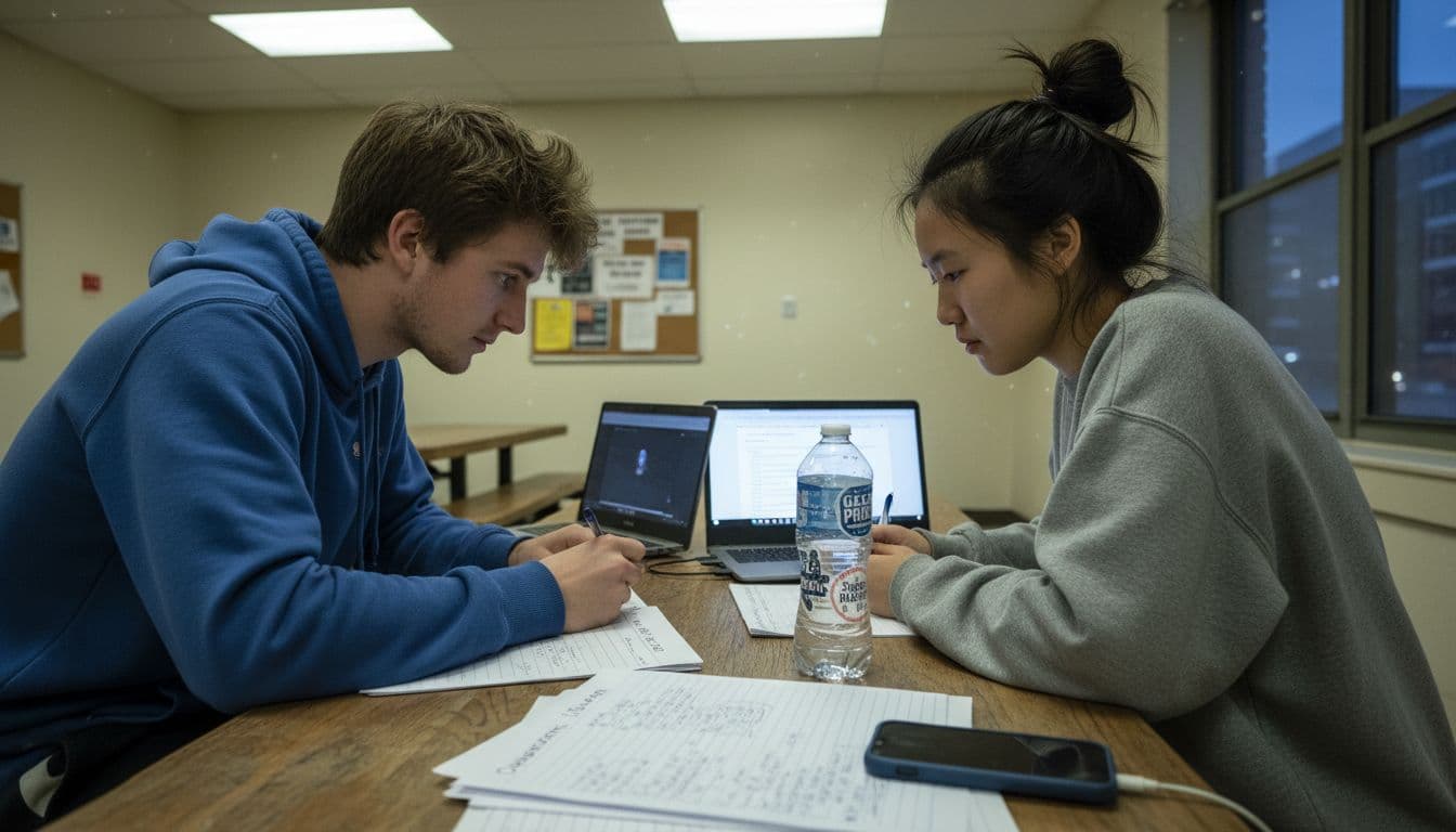 Students in lounge showing plagiarism examples