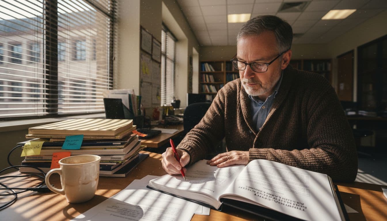 Professor reviewing student thesis draft