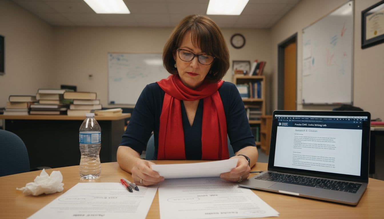 Professor reviewing varied citation style examples