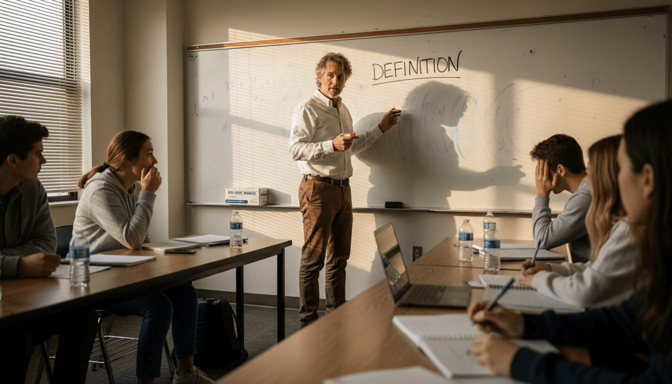 Professor teaching about clear definitions
