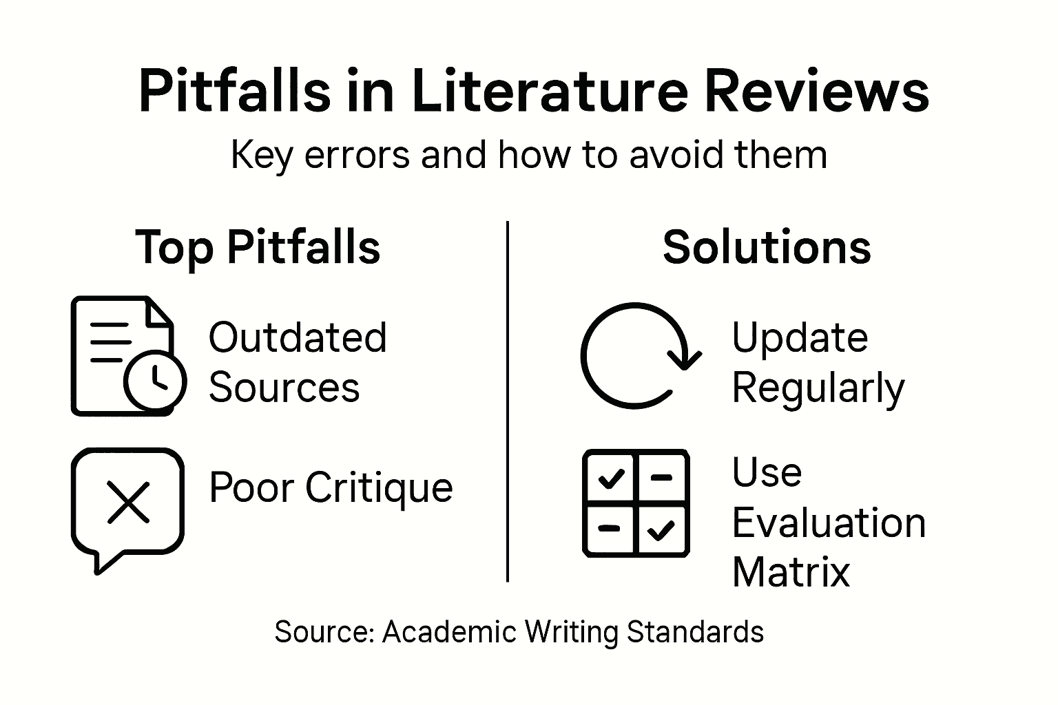 Infographic showing literature review pitfalls and solutions