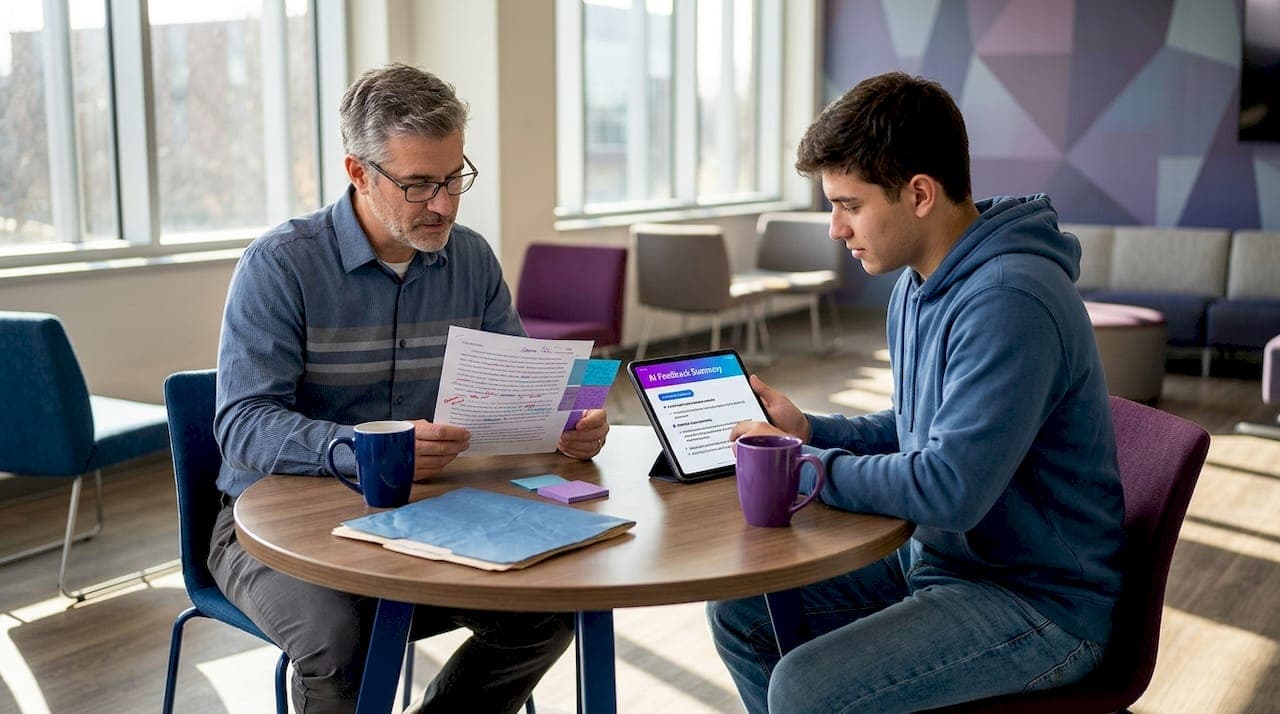 Professor and student comparing feedback