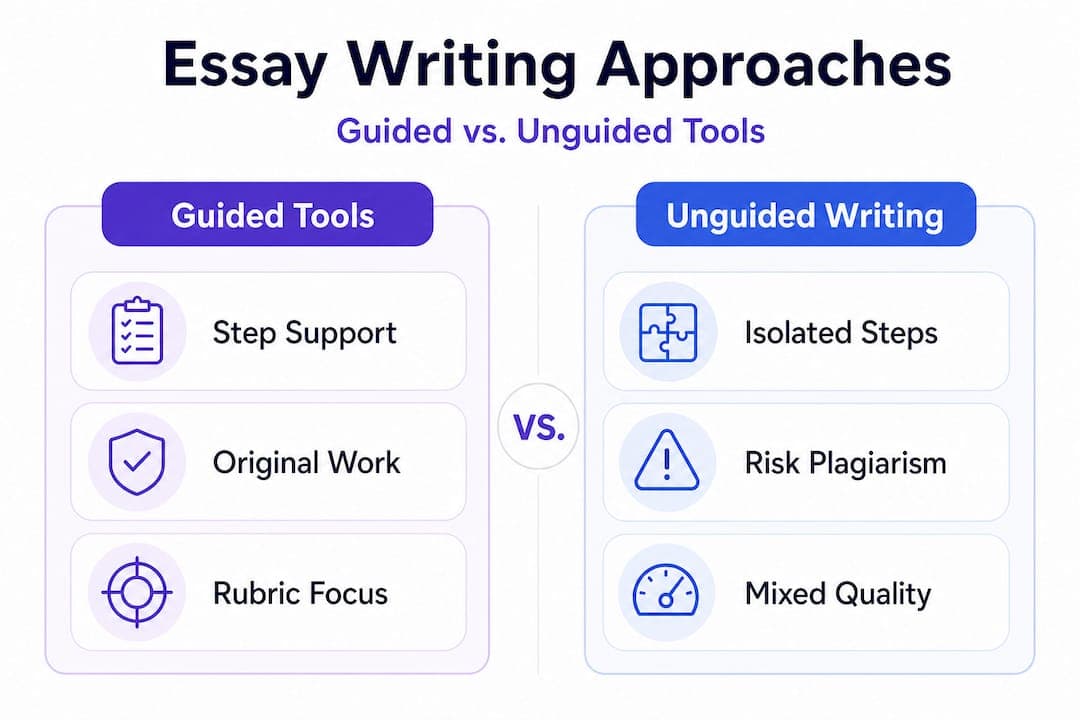 Infographic comparing guided and unguided essay writing