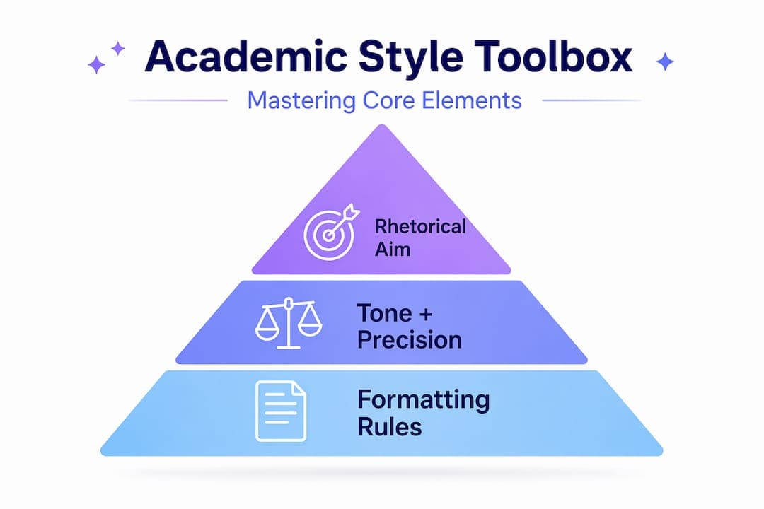 Pyramid showing key academic style elements