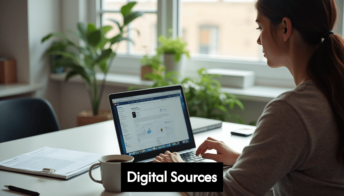 Student citing digital sources on laptop